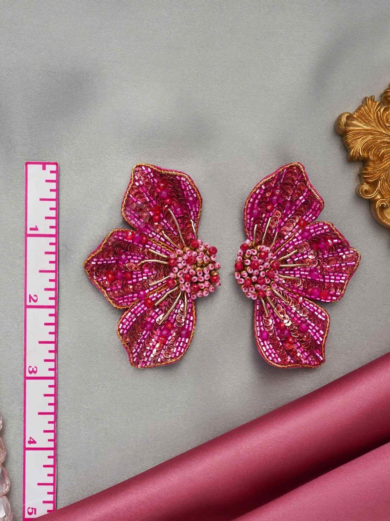 SANJOYA by EVERSTYLISH Embroidered Stud Earrings for Women | Floral Sequin & Beaded Statement Earrings | Ethnic Jewelry for Weddings & Festive Occasions - Image 4