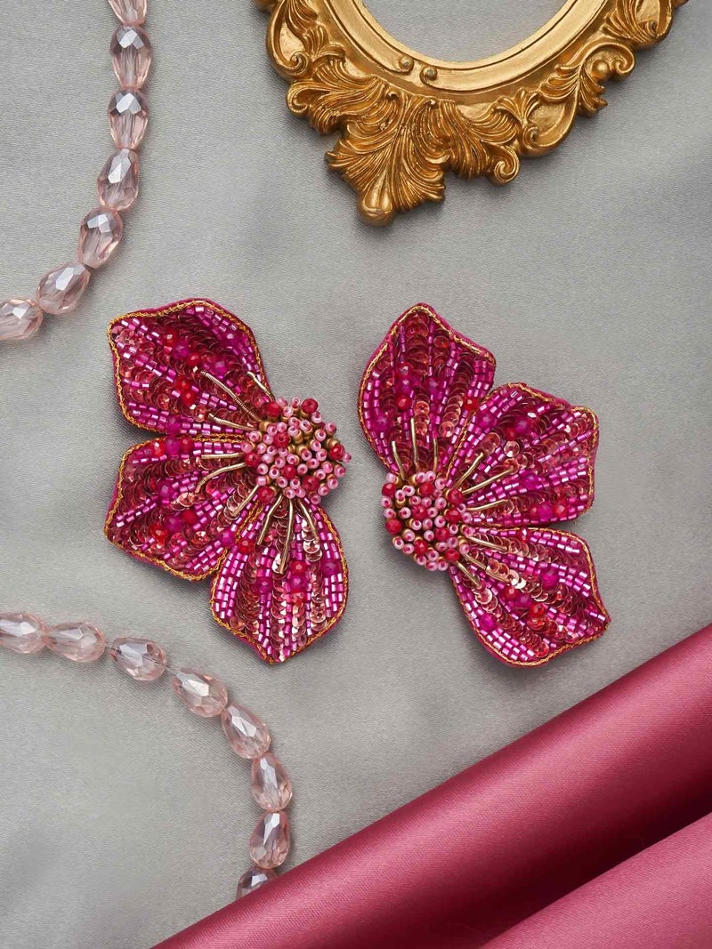 SANJOYA by EVERSTYLISH Embroidered Stud Earrings for Women | Floral Sequin & Beaded Statement Earrings | Ethnic Jewelry for Weddings & Festive Occasions - Image 3