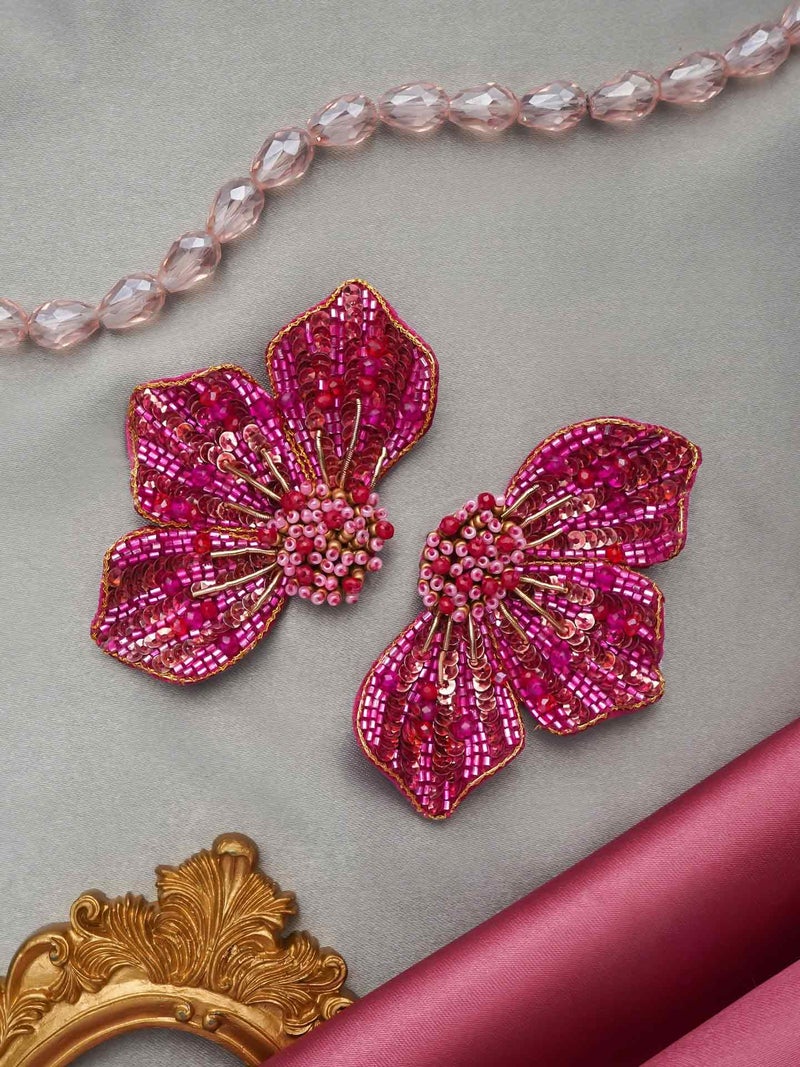 SANJOYA by EVERSTYLISH Embroidered Stud Earrings for Women | Floral Sequin & Beaded Statement Earrings | Ethnic Jewelry for Weddings & Festive Occasions - Image 2