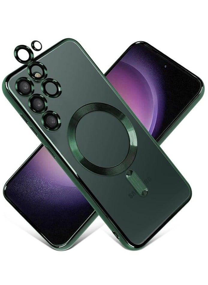 MIGOFAST Magnetic Clear Case for Samsung Galaxy S24 Plus with Camera Lens Protector Magsafe Compatible Electroplated Soft TPU Shockproof Case for Galaxy S24 Plus  Green - Image 1