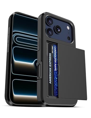 Jiunai for iPhone 17 Pro Case Wallet Card Holder for 2 Cards CC IDs License Hidden Slide Card Slot Pocket Hybrid Protective Phone Case for iPhone 17 Pro 6.3’’ 2025 Women Men - Black - Image 1