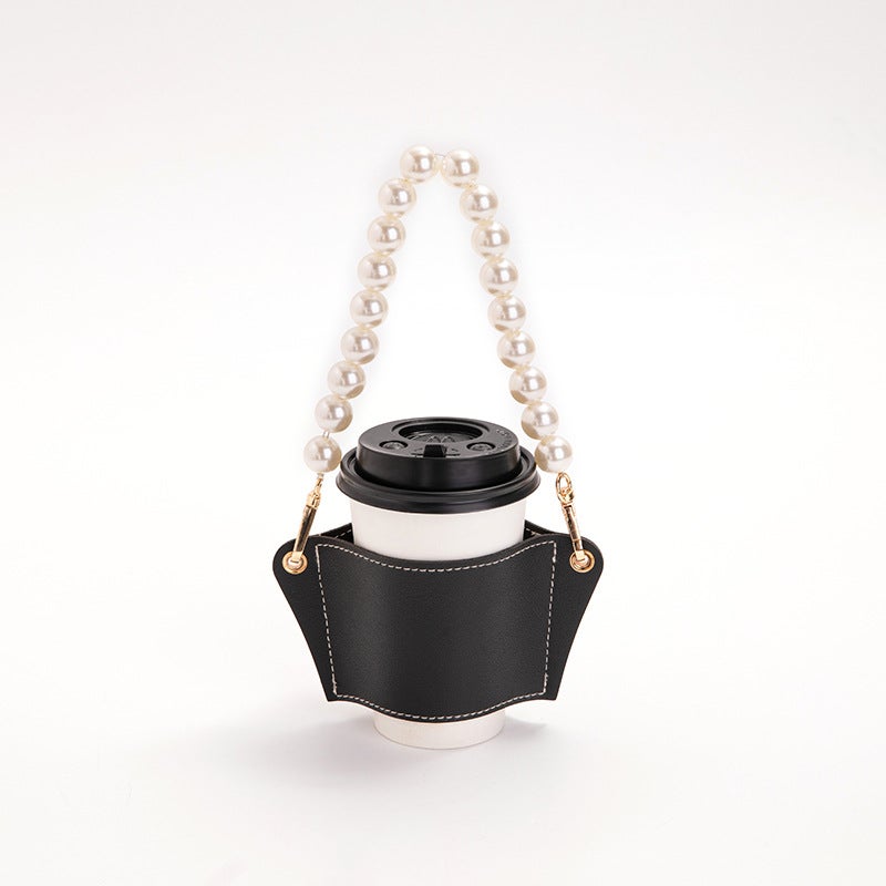 Detachable Pearl Chain Cup Cover Coffee Cup Cover Pu Leather Accompanied Cup Portable Anti-Scalding Heat Insulating Cup Cover - Image 3