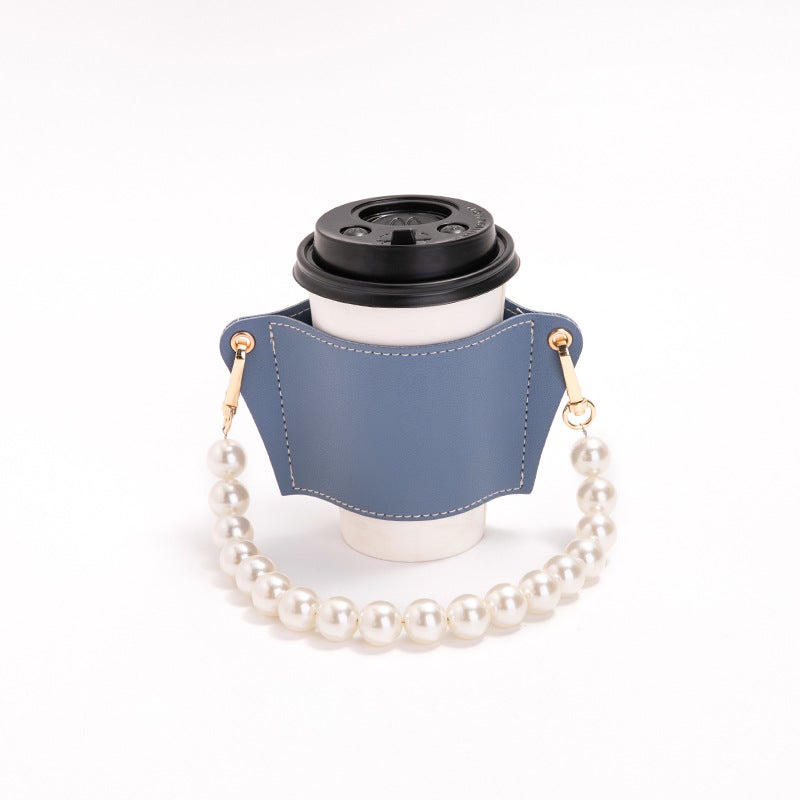 Detachable Pearl Chain Cup Cover Coffee Cup Cover Pu Leather Accompanied Cup Portable Anti-Scalding Heat Insulating Cup Cover - Image 1