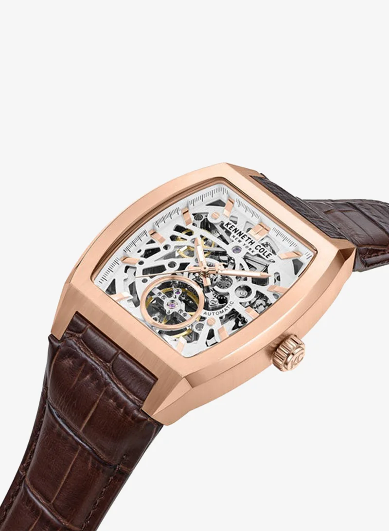 كينيث كول نيو يورك White Dial Leather Strap Multifunction Watch for Men, 40mm