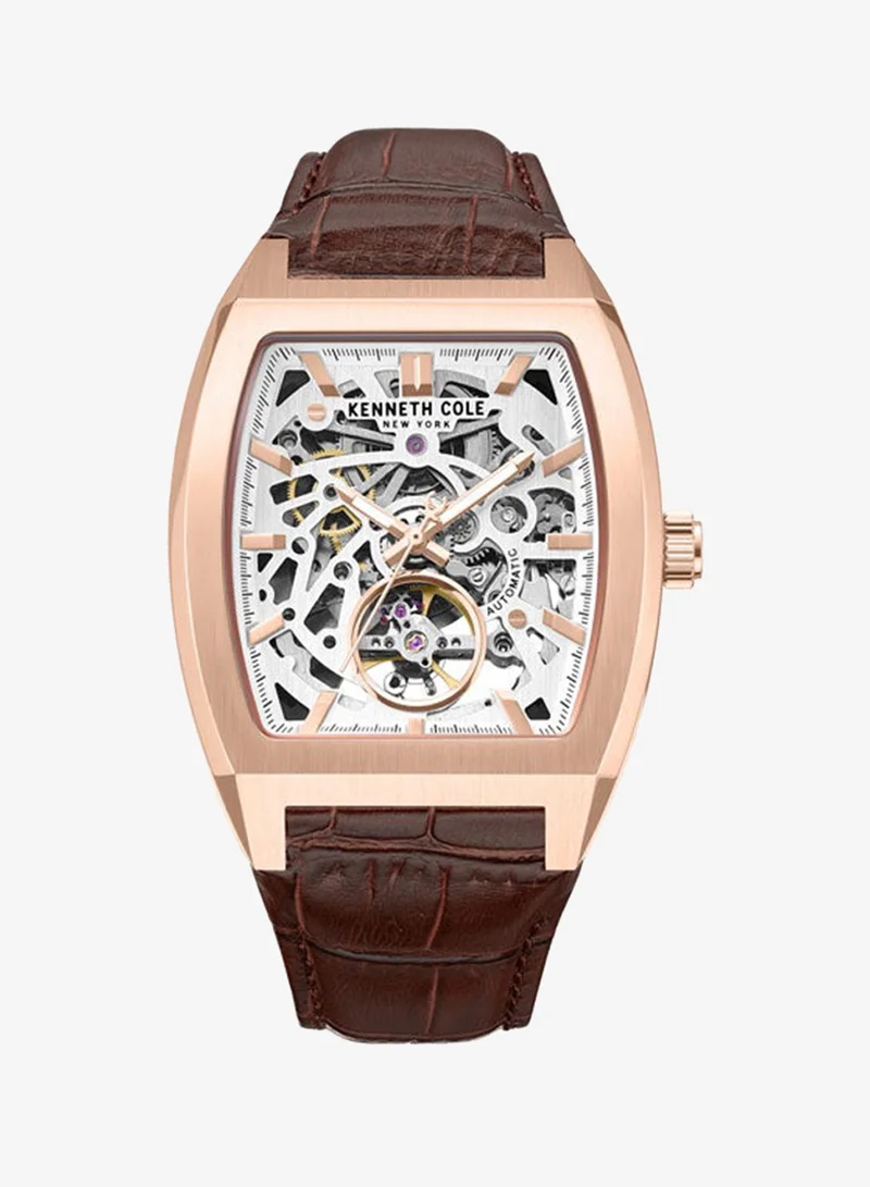 كينيث كول نيو يورك White Dial Leather Strap Multifunction Watch for Men, 40mm