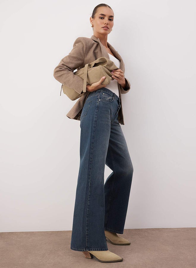 trendyol Dark Blue High Waist Wide Leg Wide Leg Jeans - Image 2