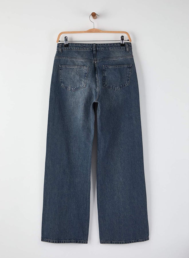 trendyol Dark Blue High Waist Wide Leg Wide Leg Jeans - Image 5