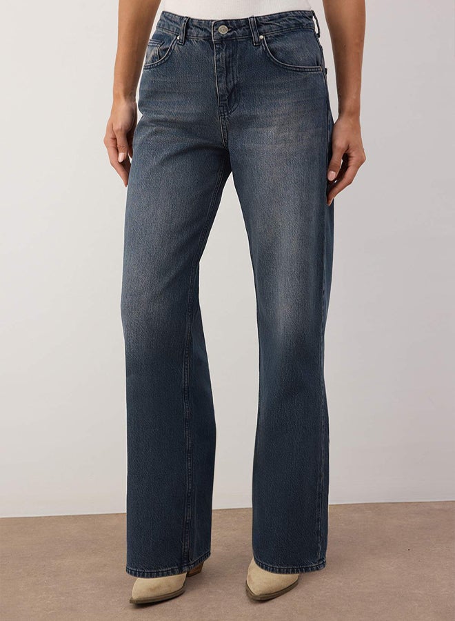 trendyol Dark Blue High Waist Wide Leg Wide Leg Jeans - Image 3