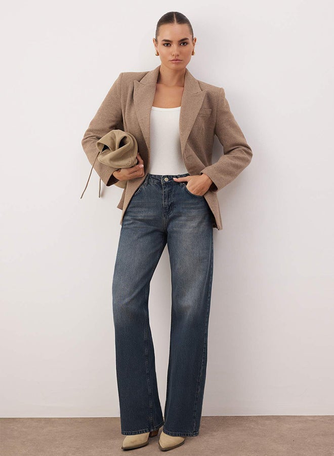 trendyol Dark Blue High Waist Wide Leg Wide Leg Jeans - Image 1