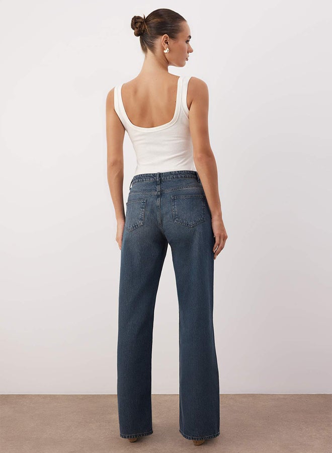 trendyol Dark Blue High Waist Wide Leg Wide Leg Jeans - Image 4