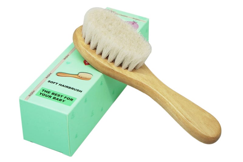 موليلوف Baby Hair Brush, Wooden Goat Bristles Hair Brush for Newborns  Toddlers, Ideal for Cradle Cap, Perfect Baby Registry Gift, Hypoallergenic, 1 Count - Image 2