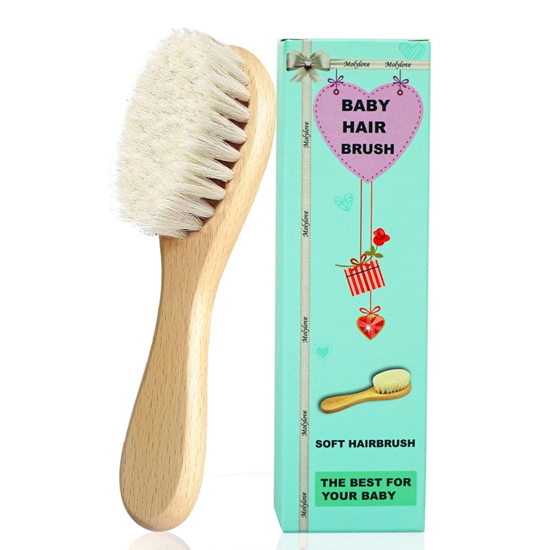 موليلوف Baby Hair Brush, Wooden Goat Bristles Hair Brush for Newborns  Toddlers, Ideal for Cradle Cap, Perfect Baby Registry Gift, Hypoallergenic, 1 Count - Image 1