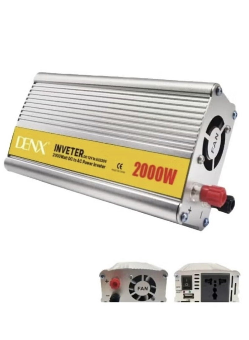 دينكس محول طاقة للسيارات مع منفذ USB وشاحن سريع 2000 واط 12 فولت إلى 220 فولت - Image 2