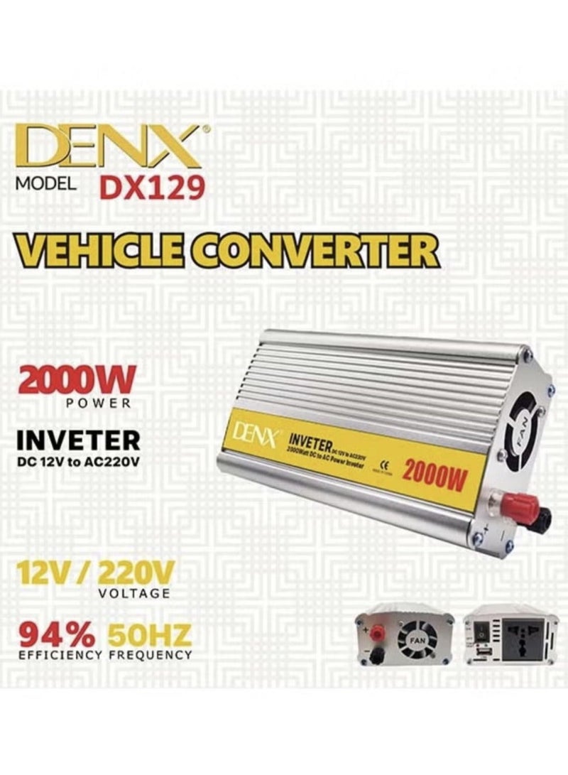 دينكس محول طاقة للسيارات مع منفذ USB وشاحن سريع 2000 واط 12 فولت إلى 220 فولت - Image 1