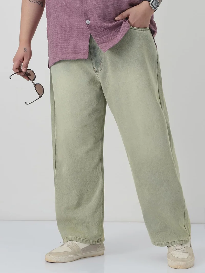 Urbano Plus Men's Ice Grey Loose Baggy Fit Heavy Washed Jeans Non-Stretchable