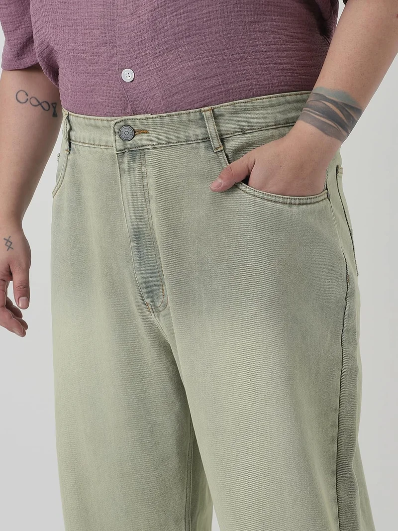 Urbano Fashion  Urbano Plus Men's Ice Grey Loose Baggy Fit Heavy Washed Jeans Non-Stretchable  | Best Price UAE
