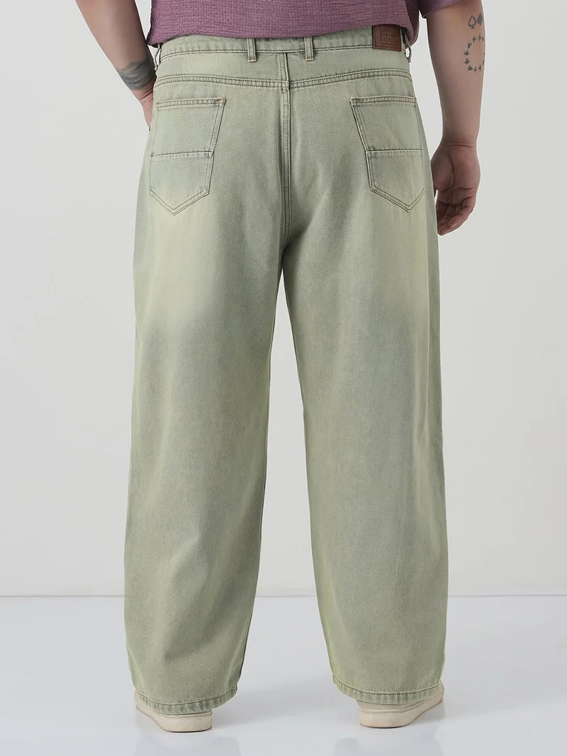 Urbano Fashion  Urbano Plus Men's Ice Grey Loose Baggy Fit Heavy Washed Jeans Non-Stretchable  | Best Price UAE