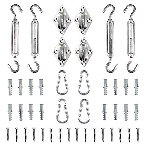 Tiberham Sun Shade Sail Hardware Kit, Heavy Duty Anti-Rust Rectangle/Square Shade Sail Installation for Patio Lawn and Garden (44 Pcs) - Image 1