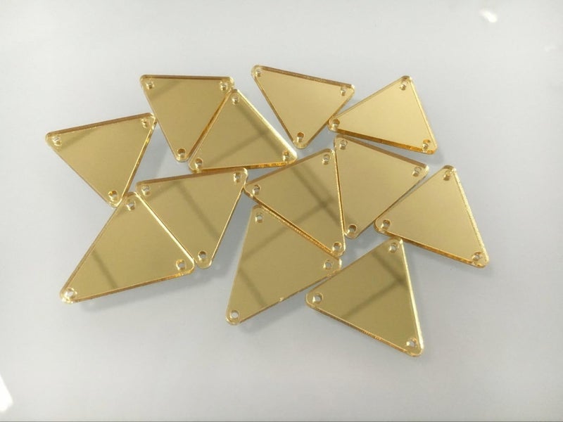 MEYA 50PCS Sew on Triangle Mirror Piece DIY Mirrored Rhinestones for Costume Evening Dresses Cloth Garment Decoration Accessory 2x2cm Gold - Image 1