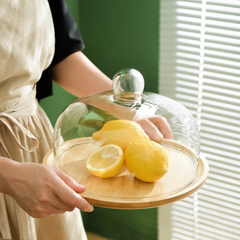 Lychee Sea Ins Style Cake Plate Glass Cover Transparent With Tray Dustproof Display Bread Pastry Cake Plate - Image 3