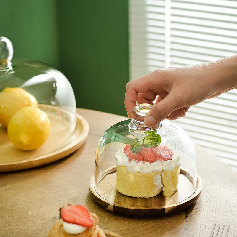 Lychee Sea Ins Style Cake Plate Glass Cover Transparent With Tray Dustproof Display Bread Pastry Cake Plate - Image 5