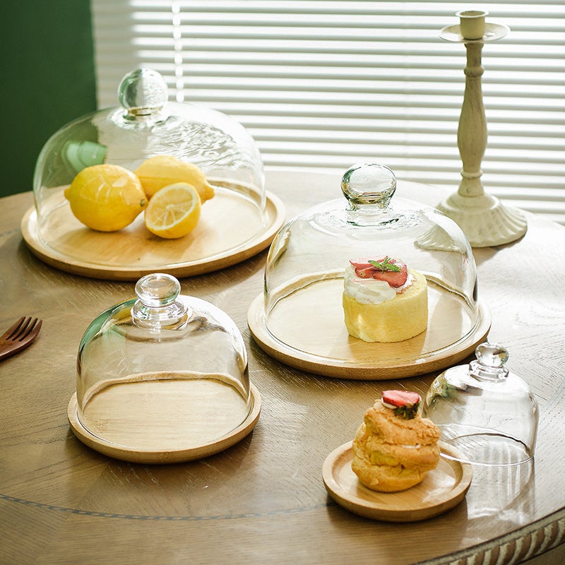 Lychee Sea Ins Style Cake Plate Glass Cover Transparent With Tray Dustproof Display Bread Pastry Cake Plate - Image 2