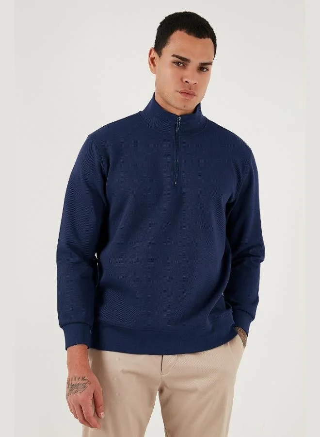 بوراتي سويت شيرت رجالي بياقة واقفة وسحاب نصي من قطن بوراتي