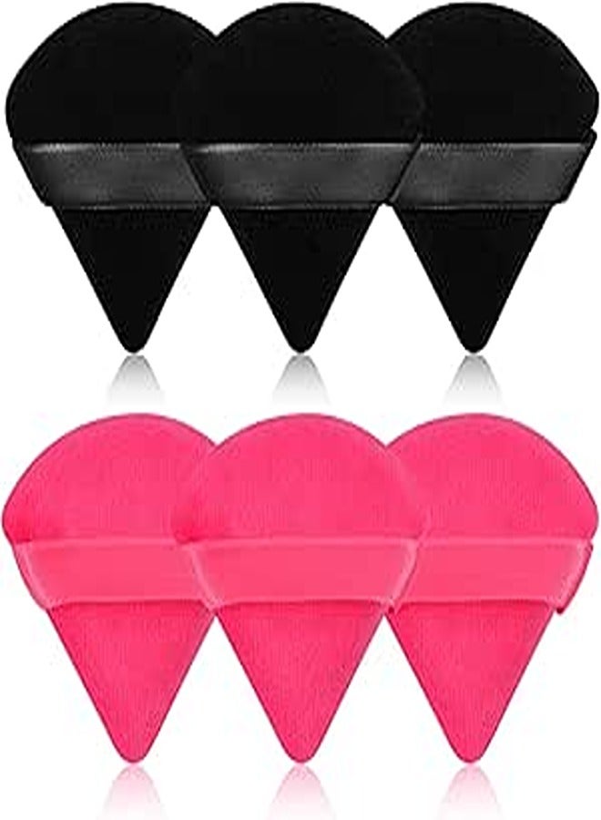 Hemiks 6 Pack Powder Puff, Cotton Powder Puff, Triangle Puff Cosmetic Puff with Strap Washable Powder Puff for Face Makeup Loose Powder (Black Pink)