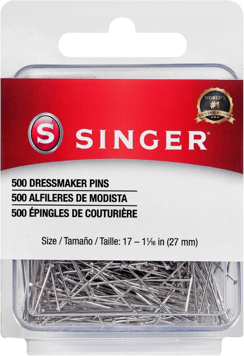 Singer 00349 Dressmaker Pins, Size 17, 500-Count - Nickel-Plated Steel for Sewing and Crafts - Image 1