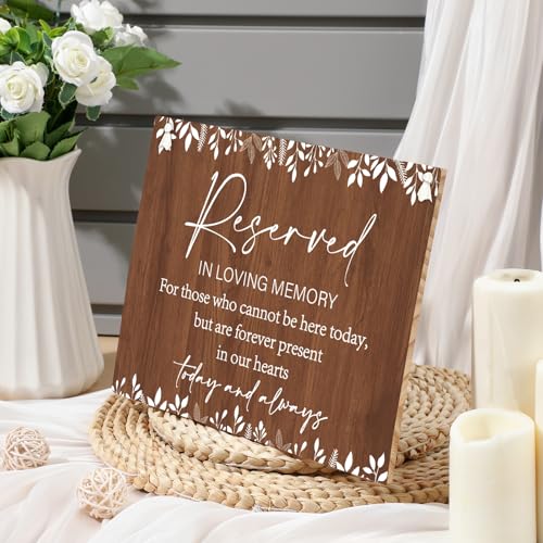 ElasignShopo Rustic Wedding Memorial Sign with Ribbon Reserved Signs Wood in Loving Memory of Love ones Parents Celebrating Ceremony Memories Seat - Image 4