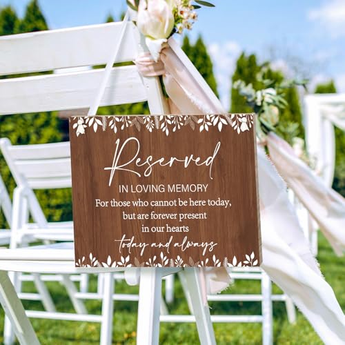 ElasignShopo Rustic Wedding Memorial Sign with Ribbon Reserved Signs Wood in Loving Memory of Love ones Parents Celebrating Ceremony Memories Seat - Image 1