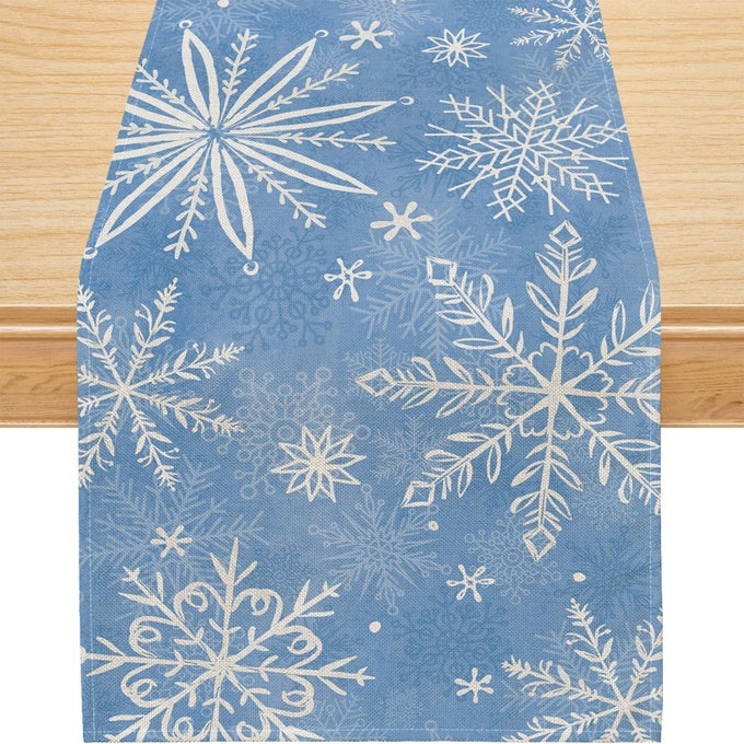 CHRISTMAS TABLE RUNNER WATERCOLOR CHRISTMAS DECORATIONS SNOWFLAKE CHRISTMAS RUNNER FOR TABLE SEASONAL WINTER HOLIDAY DECOR FOR DINING TABLE DECORATIONS 13 X 60