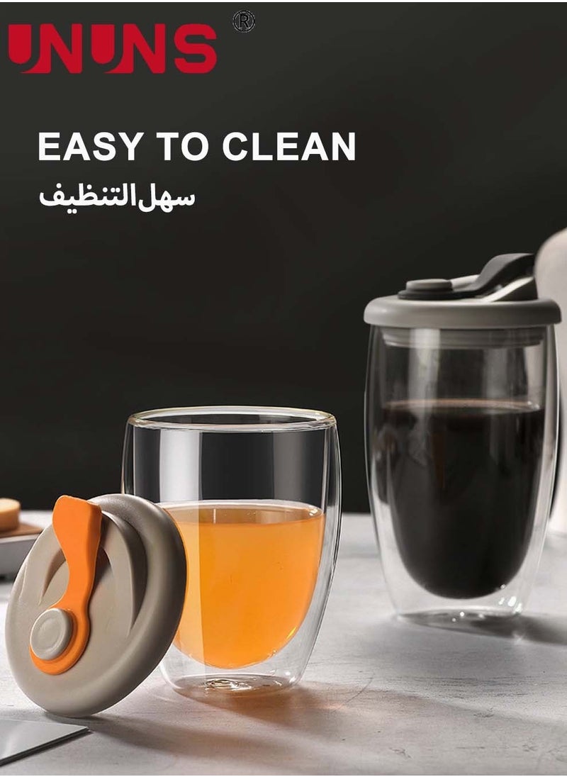 UNUNS Glass Double Wall Thermo Glass Cup With Silicone Cover,15.2oz Insulated Glass Coffee Set Of 2  - Image 1