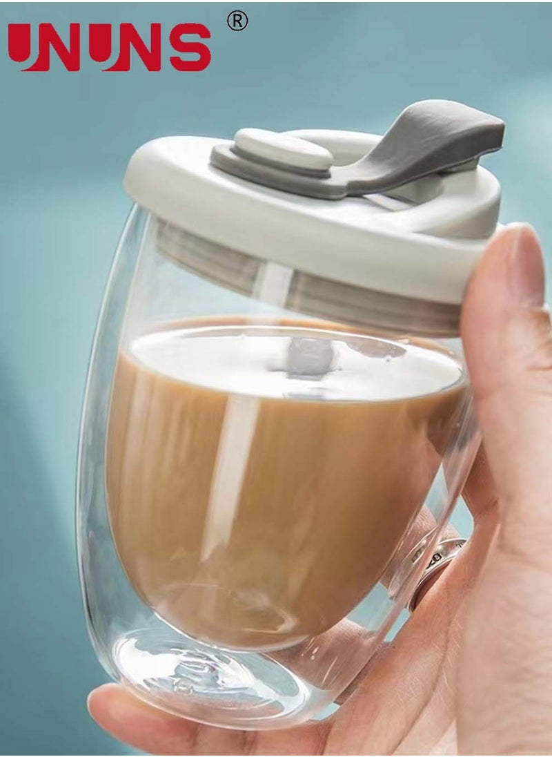 UNUNS Glass Double Wall Thermo Glass Cup With Silicone Cover,15.2oz Insulated Glass Coffee Set Of 2  - Image 5