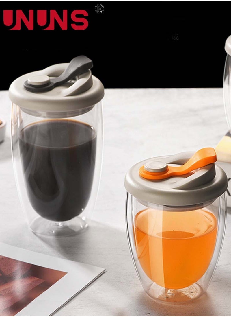 UNUNS Glass Double Wall Thermo Glass Cup With Silicone Cover,15.2oz Insulated Glass Coffee Set Of 2  - Image 2