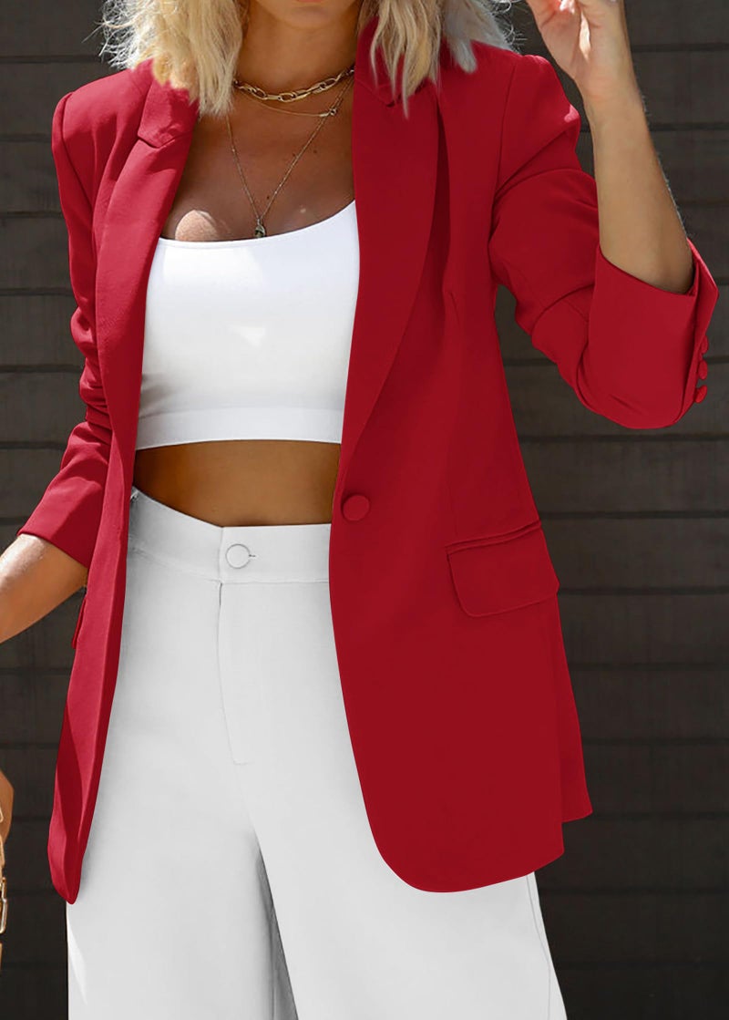 KIRUNDO Womens Blazer 2026 Spring Fall Business Casual Oversized Long Sleeve Button Open Front Suit Jackets Work Clothes(Red, X-Large) - Image 4