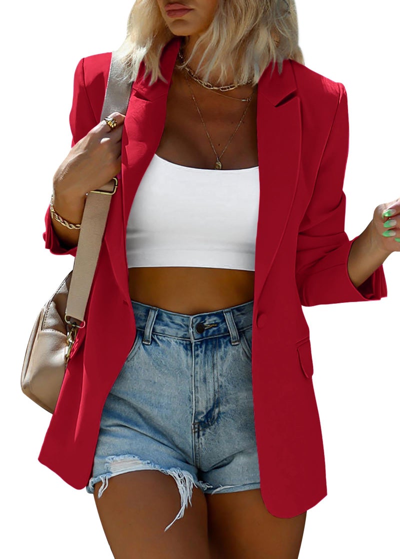 KIRUNDO Womens Blazer 2026 Spring Fall Business Casual Oversized Long Sleeve Button Open Front Suit Jackets Work Clothes(Red, X-Large) - Image 1