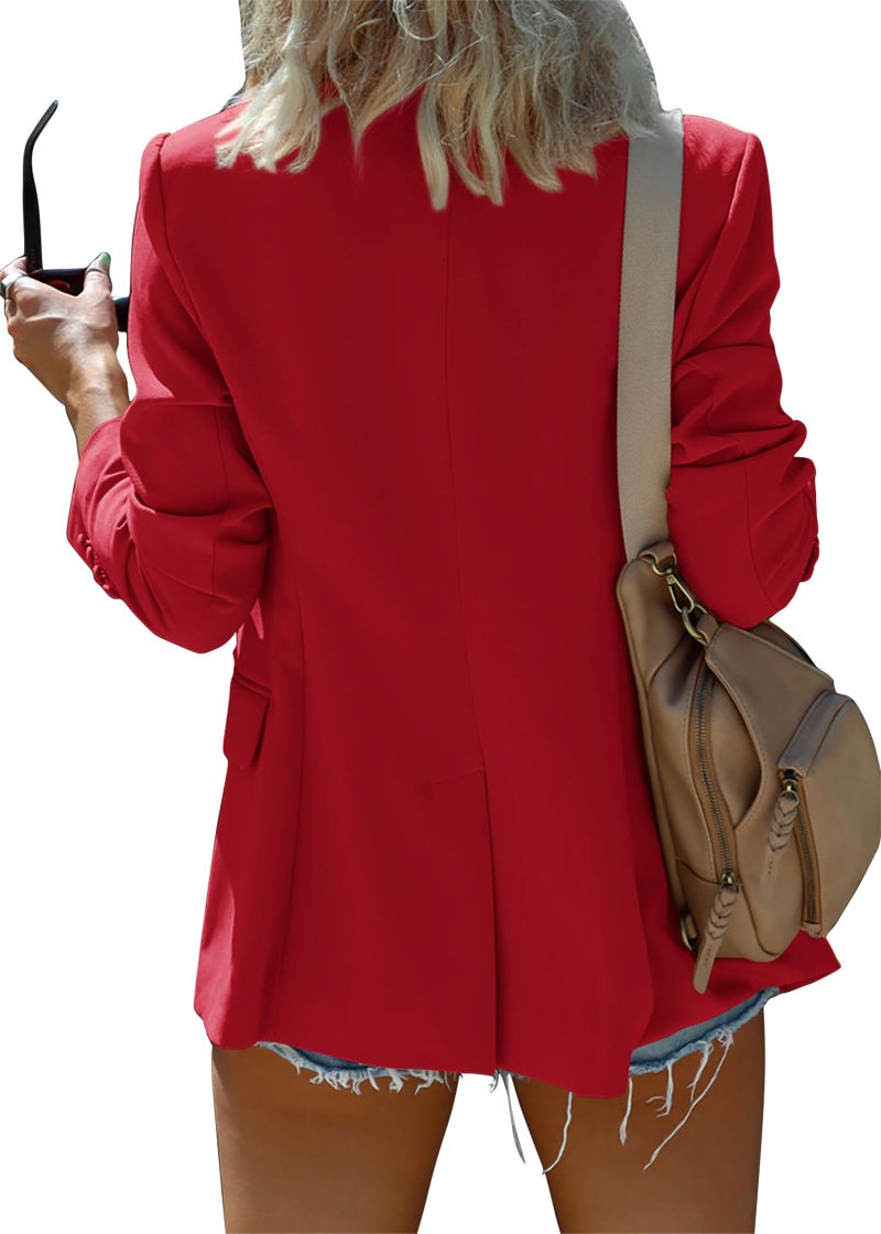 KIRUNDO Womens Blazer 2026 Spring Fall Business Casual Oversized Long Sleeve Button Open Front Suit Jackets Work Clothes(Red, X-Large) - Image 2