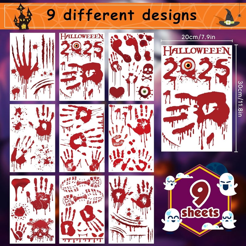 OHOME Halloween Party Decorations - Bloody Handprint Footprint Window Clings for Halloween Bathroom Decor Indoor Outdoor | Trick or Treat Stickers Decals for Office Door Wall Party Favors Supplies - Image 3