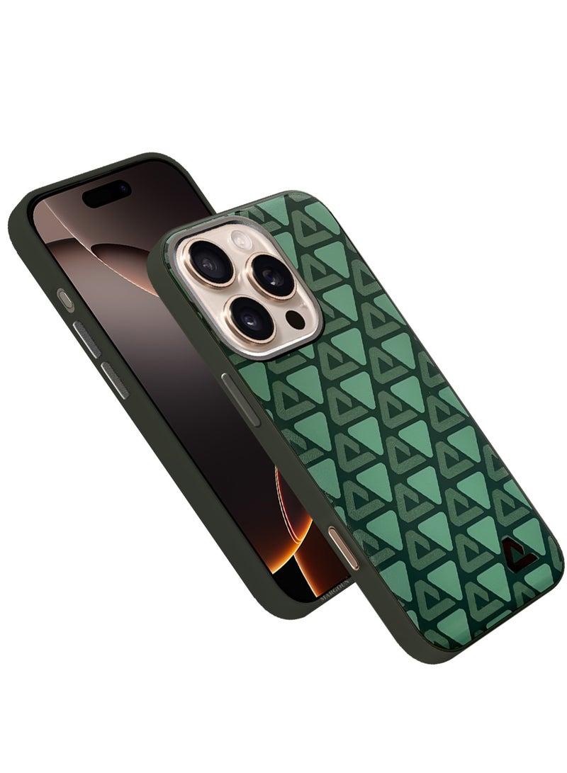 CATANES Hard Leather Case for iPhone 16 Pro, Back Cover Triangle Pattern Shockproof Protective Phone Case - Green - Image 1