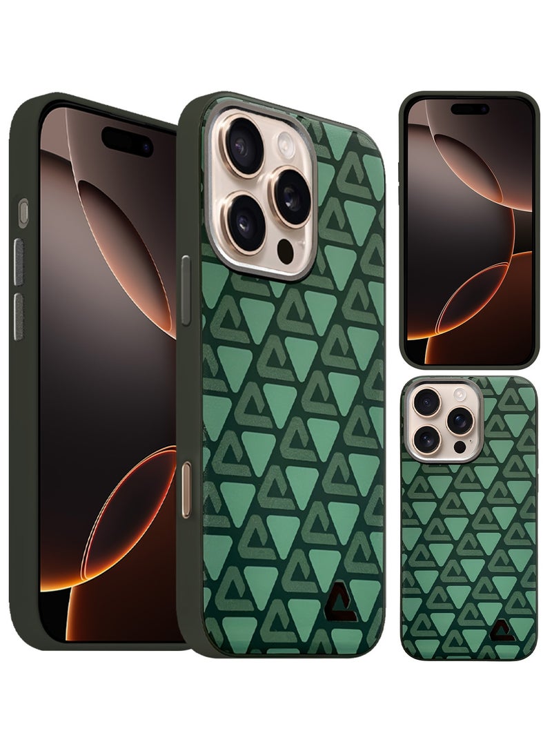 CATANES Hard Leather Case for iPhone 16 Pro, Back Cover Triangle Pattern Shockproof Protective Phone Case - Green - Image 5