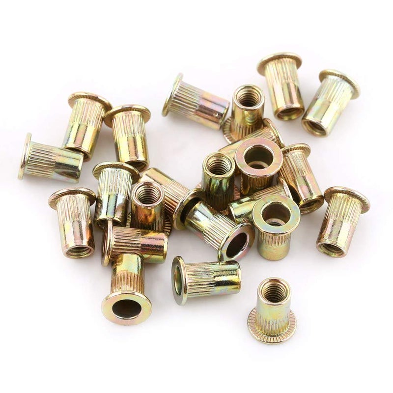 XPSSJMU Rivet Nut Carbon Steel M3-M12 Flat Head Rivet Nut Threaded Insert Nut Flange Rivet Nut Nutsert Mounting Element for Steel, Aluminium, Plastic (M4 100pcs) - Image 1