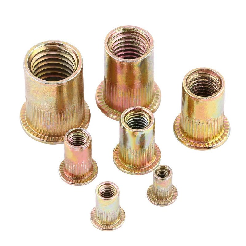 XPSSJMU Rivet Nut Carbon Steel M3-M12 Flat Head Rivet Nut Threaded Insert Nut Flange Rivet Nut Nutsert Mounting Element for Steel, Aluminium, Plastic (M4 100pcs) - Image 3