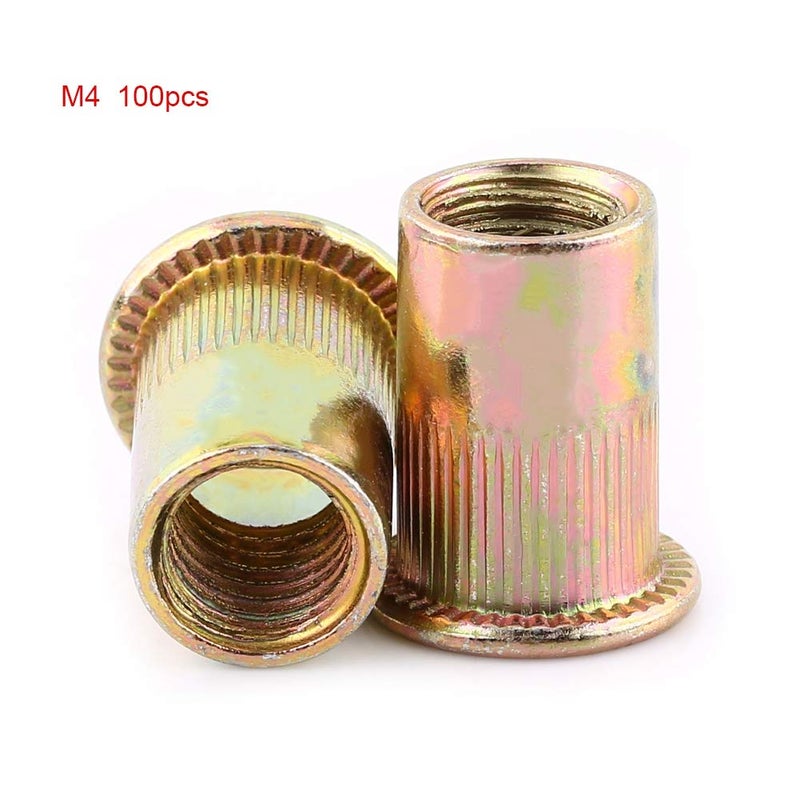 XPSSJMU Rivet Nut Carbon Steel M3-M12 Flat Head Rivet Nut Threaded Insert Nut Flange Rivet Nut Nutsert Mounting Element for Steel, Aluminium, Plastic (M4 100pcs) - Image 2