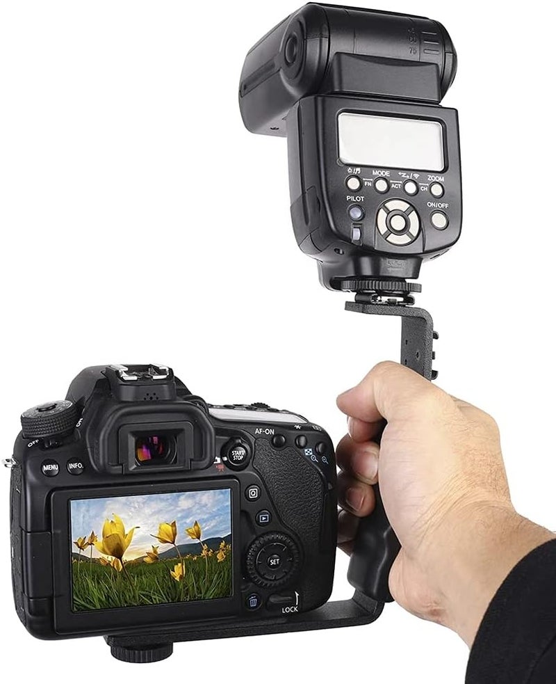 Leshareselect L-Shape Flash Bracket with Dual Flash Cold Shoe Mount Tripod Screw Versatile for Camcorder Microphone DSLR Canon/Nikon/Sony/Yongnuo/Flash Stand - Image 4