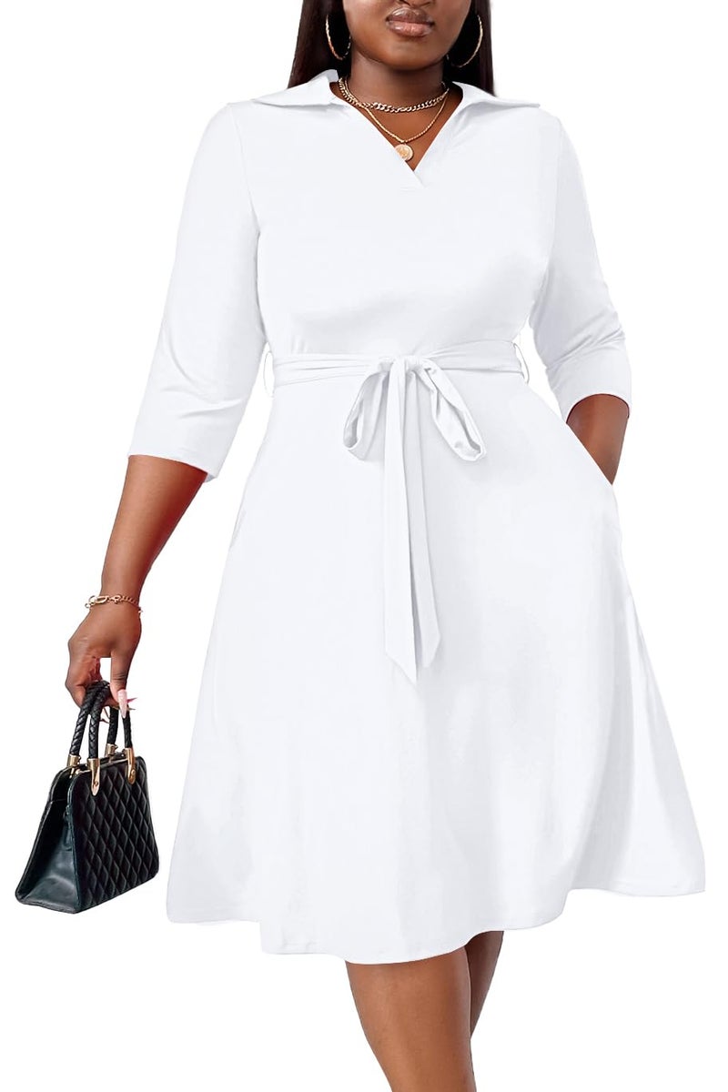 FANDEE Summer White Dresses for Women Plus Size White Graduation Dress Shirt, Plus Size White Dresses for Curvy Women 4XL - Image 1