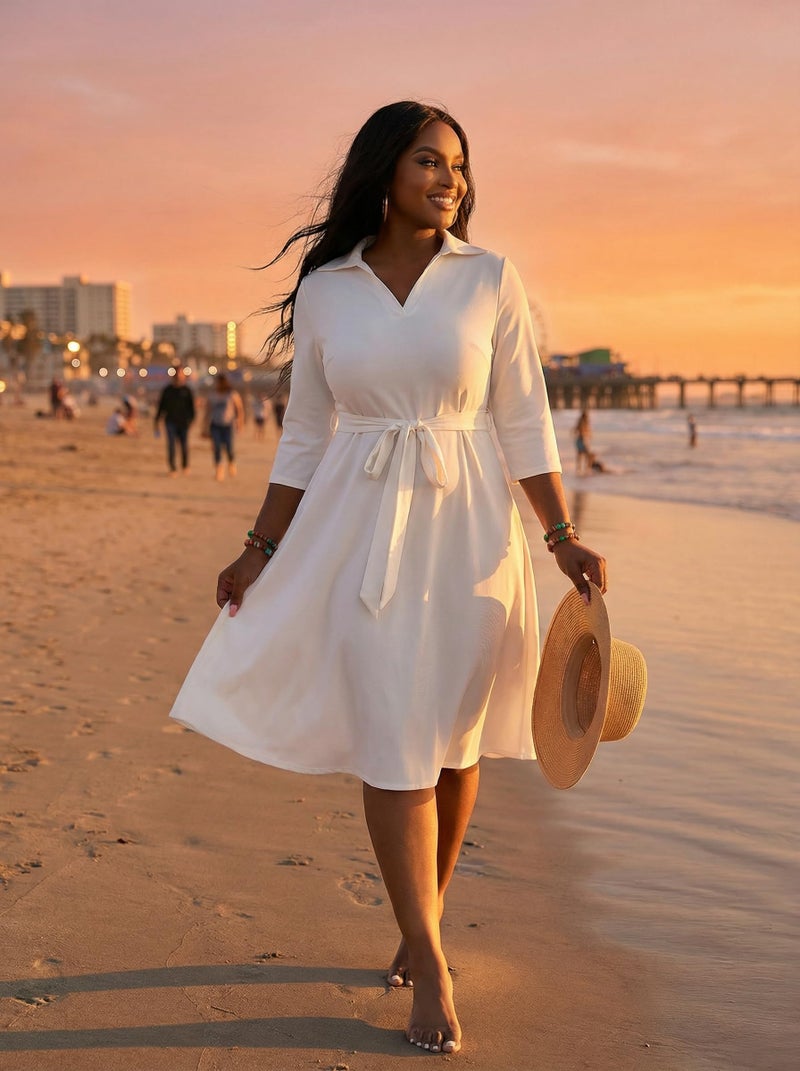 FANDEE Summer White Dresses for Women Plus Size White Graduation Dress Shirt, Plus Size White Dresses for Curvy Women 4XL - Image 2