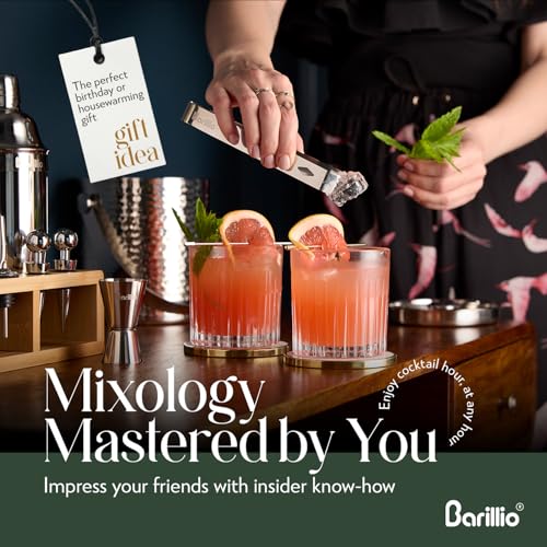 Barillio Bartender Kit - Stainless-Steel Cocktail Shaker Set w/Bamboo Stand - Mixology Bar Tools w/Drink Shaker, Mixer Spoon & Muddler for Cocktails - Home Bar Accessories - 23-Pc Bar Set - Silver - Image 5