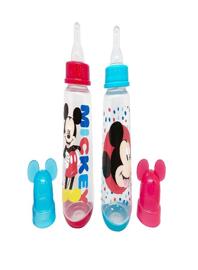 Disney Cudlie Mickey Mouse Baby Boy 2 Pack of 9 Oz Bottles with Removeable Character Molded Lid in Baby Mickey Star Print in Red & Blue - Image 4