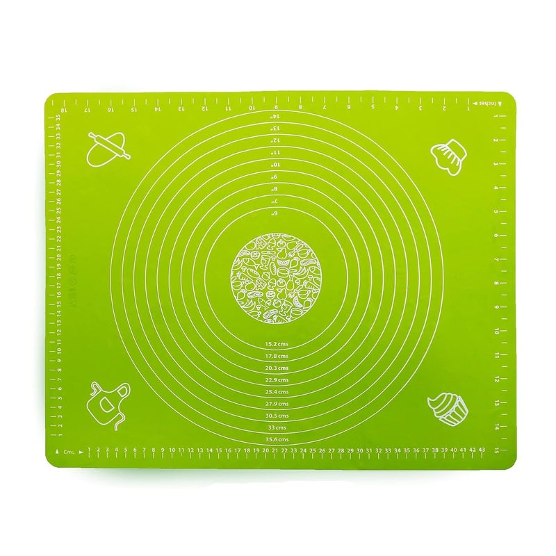 Silicon Fondant Rolling Mat or Silicone Baking Sheet Large with Measurements Stretchable for Kitchen Roti Chapati Cake Pad Cooking Dough Atta Kneading Big Size (Green)